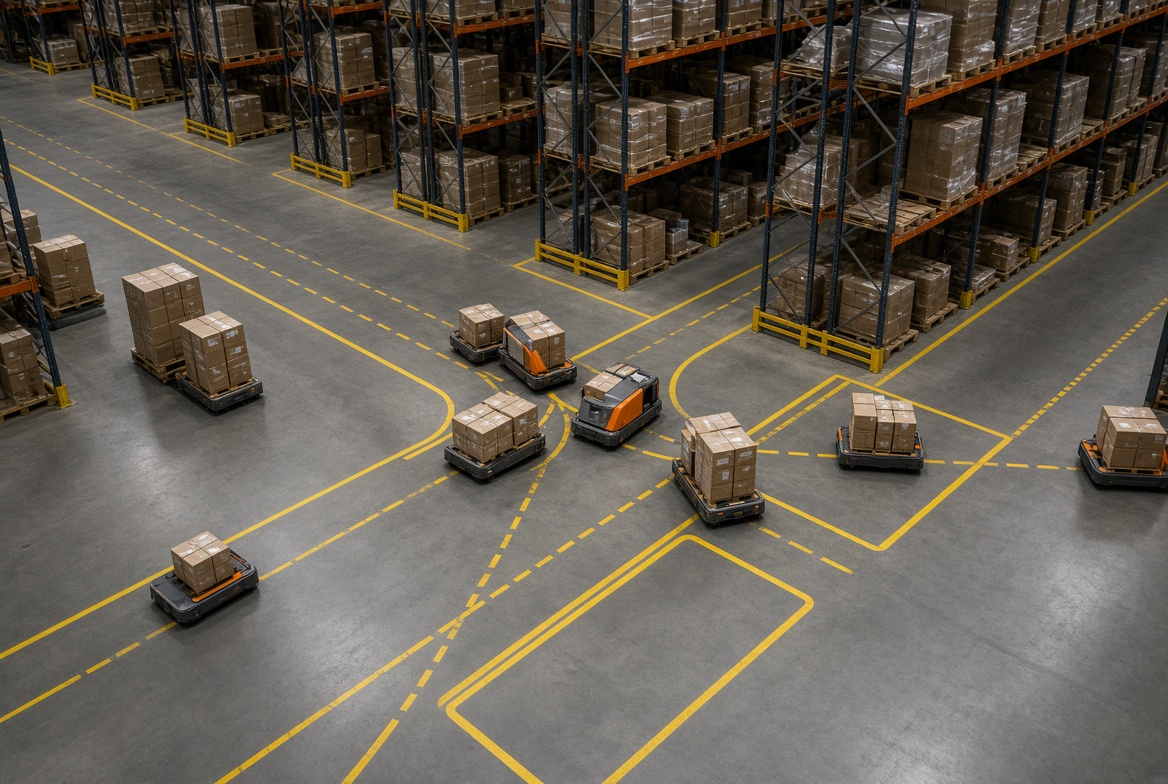 Poor AGV layout and path design causing congestion in a warehouse